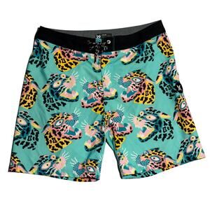 Hurley Board Shorts 29 Men Teal Tiger Print Swim Trunks Surf Beach